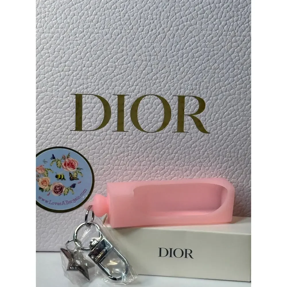 Dior GWP Lip Oil Holder Key Chain / Ring with Clip and Star - PINK - NEW in Box